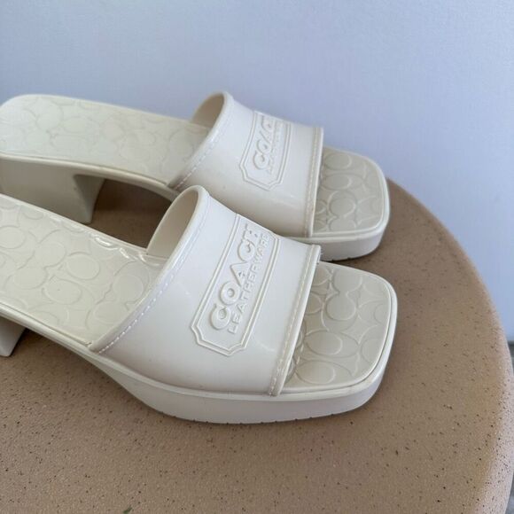 Coach Scarlett Chalk Cream Rubber Block Heel Slip On Open Square Toe Sandal - Picture 4 of 13